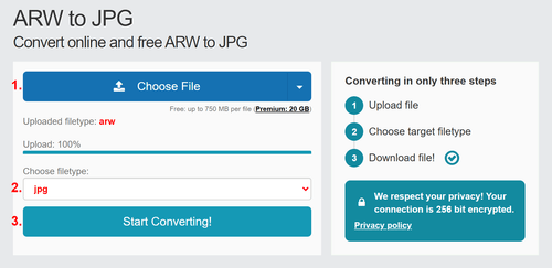 How to convert ARW files online to JPG