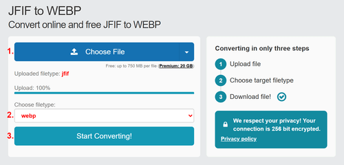 How to convert JFIF files online to WEBP