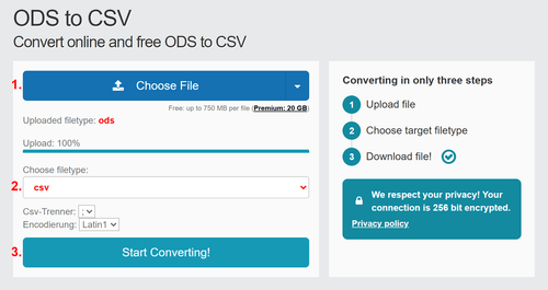 How to convert ODS files online to CSV