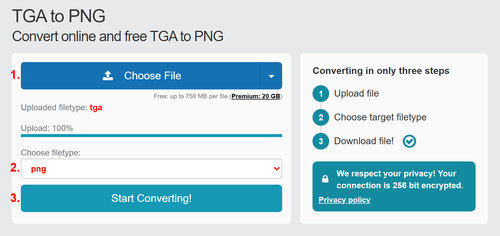 How to convert TGA files online to PNG