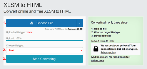 How to convert XLSM files online to HTML
